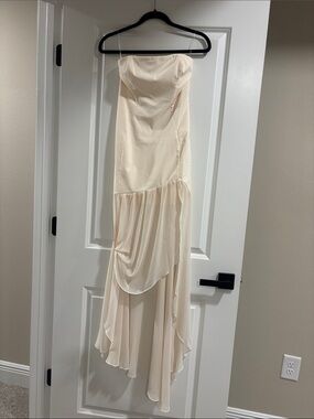 Oh Polly | Dresses | Elegant Silver Mirror Dress Amayaembellished Bandeau  Maxi Dress In Almond | Poshmark